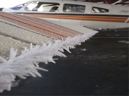 Ice on aircraft wing